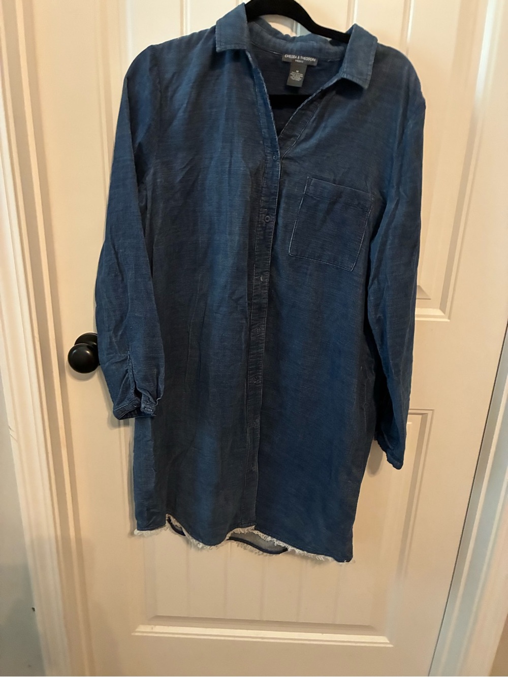 Chelsea & Theodore Indigo Button-Front Long Shirt Dress